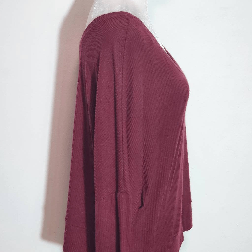 Auden Oxblood Ribbed Knit Lounge Top NWT Size Large Burgundy Knit Top