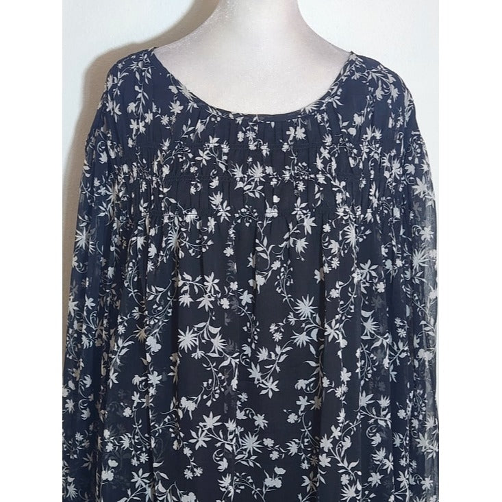 Terra & Sky Black and White Floral Blouse Sheer Sleeves Size 3X