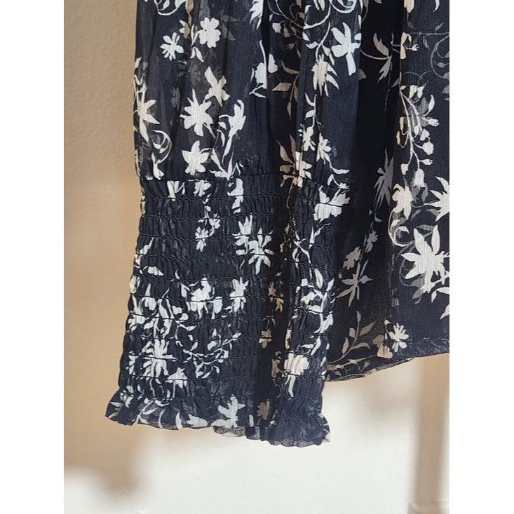 Terra & Sky Black and White Floral Blouse Sheer Sleeves Size 3X