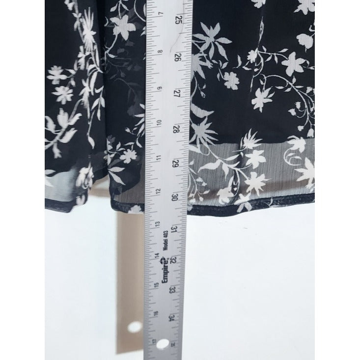 Terra & Sky Black and White Floral Blouse Sheer Sleeves Size 3X