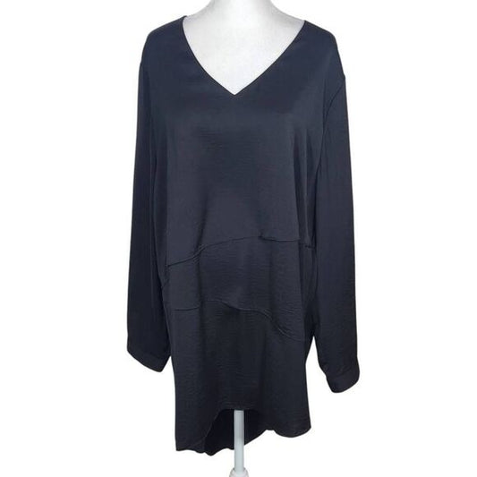 Chico's Black Label Black Layered Tunic with Asymmetrical Hem Size XL