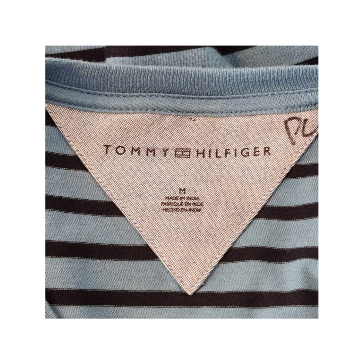 Tommy Hilfiger Blue and Navy Striped Long Sleeve Tee Size Medium
