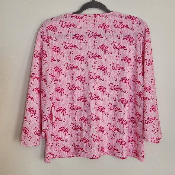 Jude Connally Pink Flamingo Print Blouse Size Small