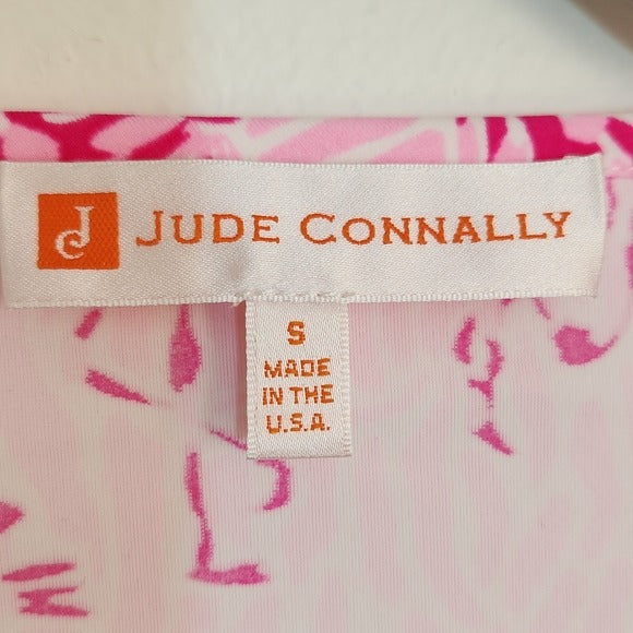 Jude Connally Pink Flamingo Print Blouse Size Small