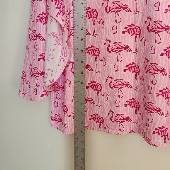 Jude Connally Pink Flamingo Print Blouse Size Small