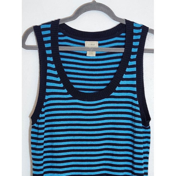 L.L. Bean Blue Striped Sleeveless Sweater Vest Size Medium