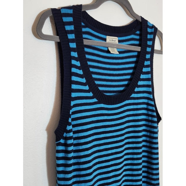 L.L. Bean Blue Striped Sleeveless Sweater Vest Size Medium