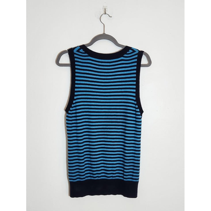 L.L. Bean Blue Striped Sleeveless Sweater Vest Size Medium