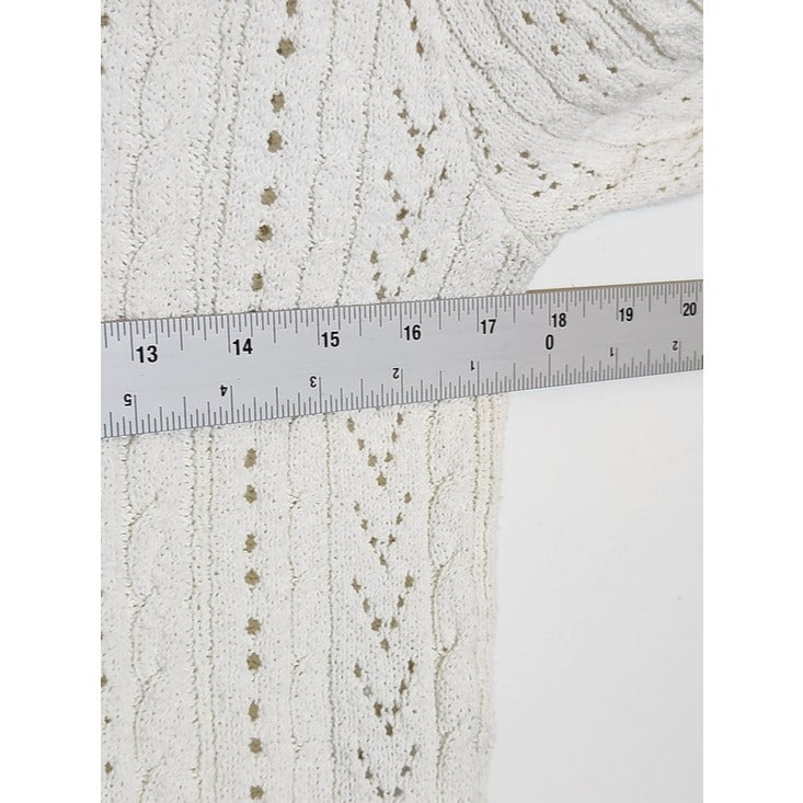 Zara Cream Pointelle Knit Cropped Top with Black Trim Size Small