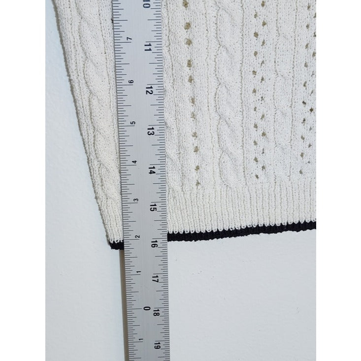 Zara Cream Pointelle Knit Cropped Top with Black Trim Size Small