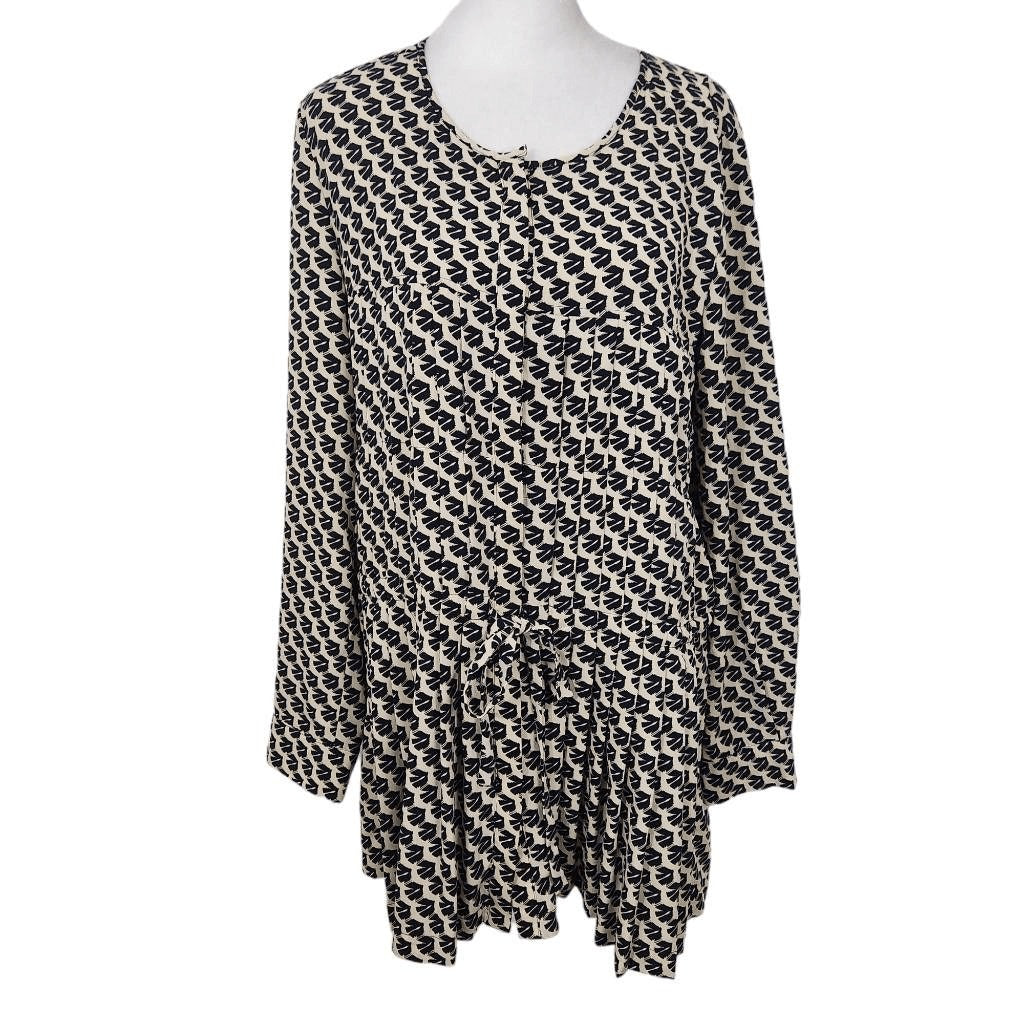 Maeve Black and Cream Print Tunic Graphic Print Dropwaist Tunic Size Medium
