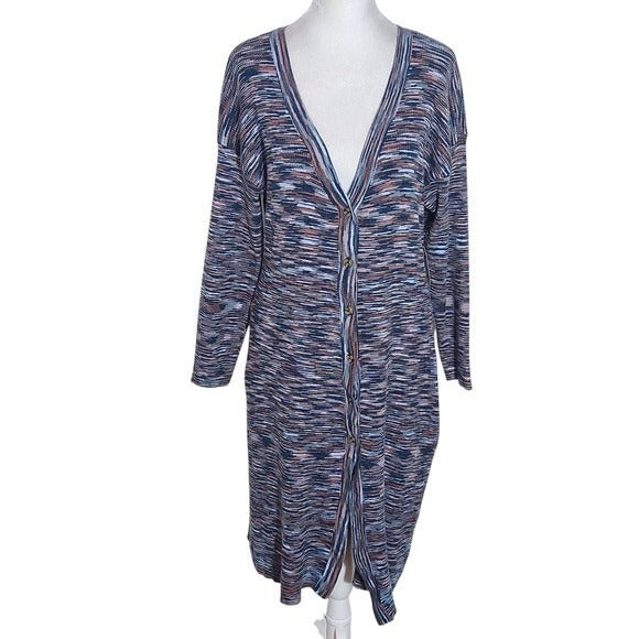 Terra & Sky Navy and Brown Button-Up Long Ribbed Knit Cardigan NWT Size 1X