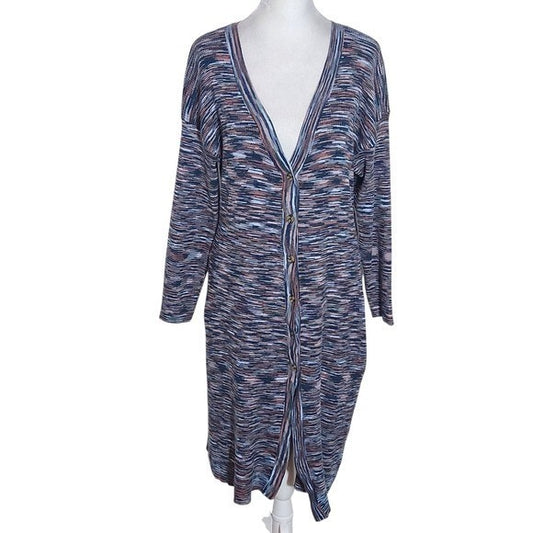 Terra & Sky Navy and Brown Button-Up Long Ribbed Knit Cardigan NWT Size 1X