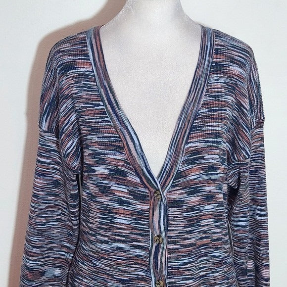Terra & Sky Navy and Brown Button-Up Long Ribbed Knit Cardigan NWT Size 1X