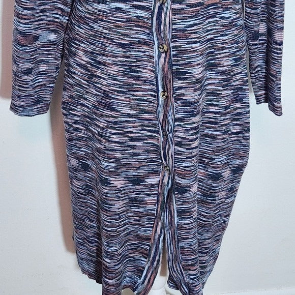Terra & Sky Navy and Brown Button-Up Long Ribbed Knit Cardigan NWT Size 1X
