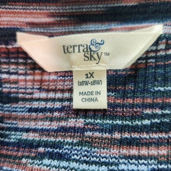 Terra & Sky Navy and Brown Button-Up Long Ribbed Knit Cardigan NWT Size 1X