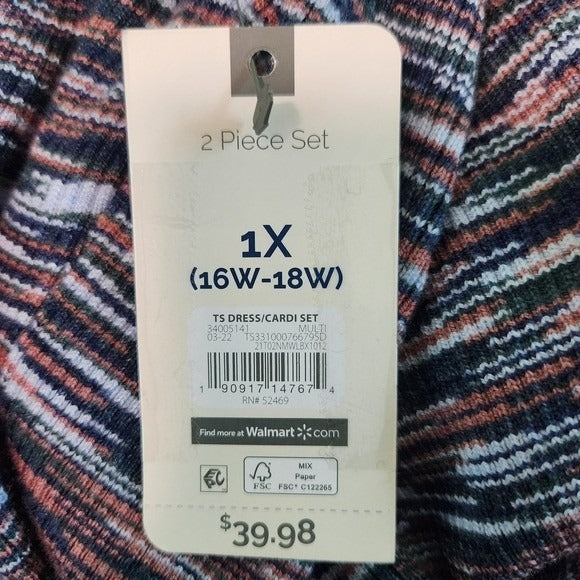 Terra & Sky Navy and Brown Button-Up Long Ribbed Knit Cardigan NWT Size 1X