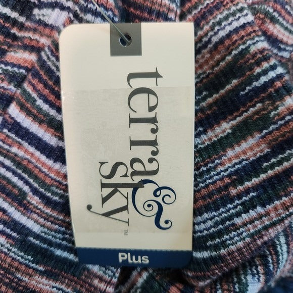 Terra & Sky Navy and Brown Button-Up Long Ribbed Knit Cardigan NWT Size 1X