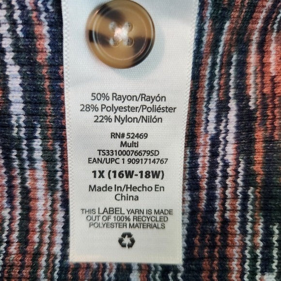 Terra & Sky Navy and Brown Button-Up Long Ribbed Knit Cardigan NWT Size 1X