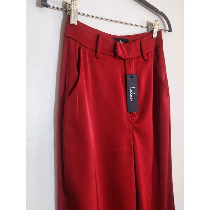 Lulus Red Satin Wide Leg Pants Size Small NWT
