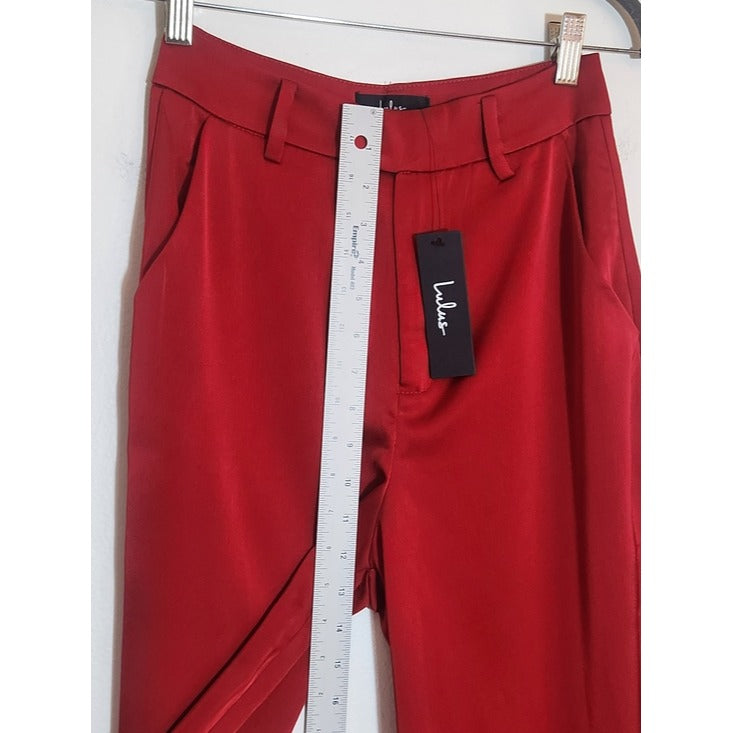 Lulus Red Satin Wide Leg Pants Size Small NWT