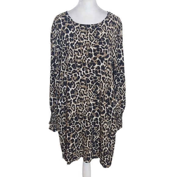 Jodifl Leopard Print Long Sleeve Mini Dress Size Medium Leopard Shift Dress