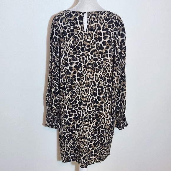 Jodifl Leopard Print Long Sleeve Mini Dress Size Medium Leopard Shift Dress