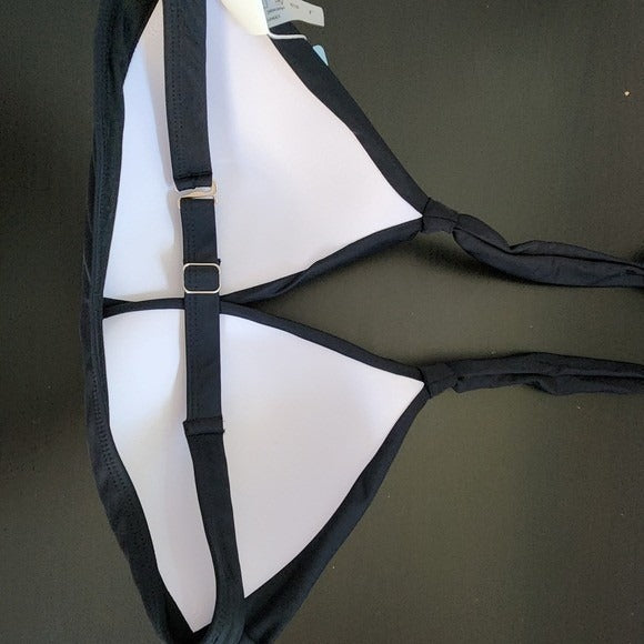 Yonique Black Bikini Top NWT Size Large Black Halter Swim Top