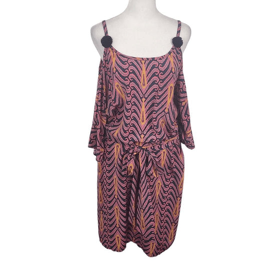 Figue Navy and Pink Shift Dress with Sash Size Small Pink Silk Dress