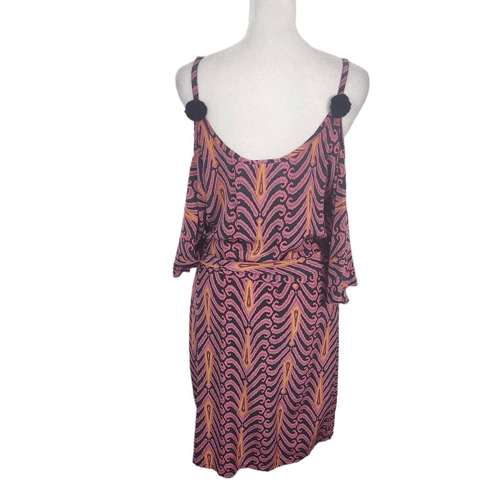 Figue Navy and Pink Shift Dress with Sash Size Small Pink Silk Dress