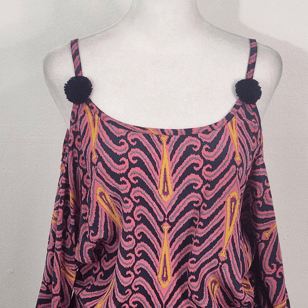 Figue Navy and Pink Shift Dress with Sash Size Small Pink Silk Dress