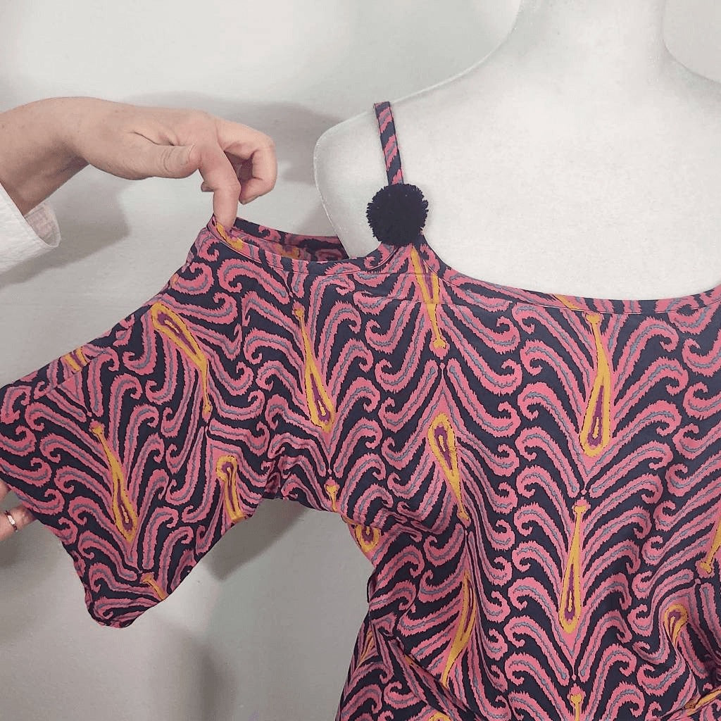 Figue Navy and Pink Shift Dress with Sash Size Small Pink Silk Dress