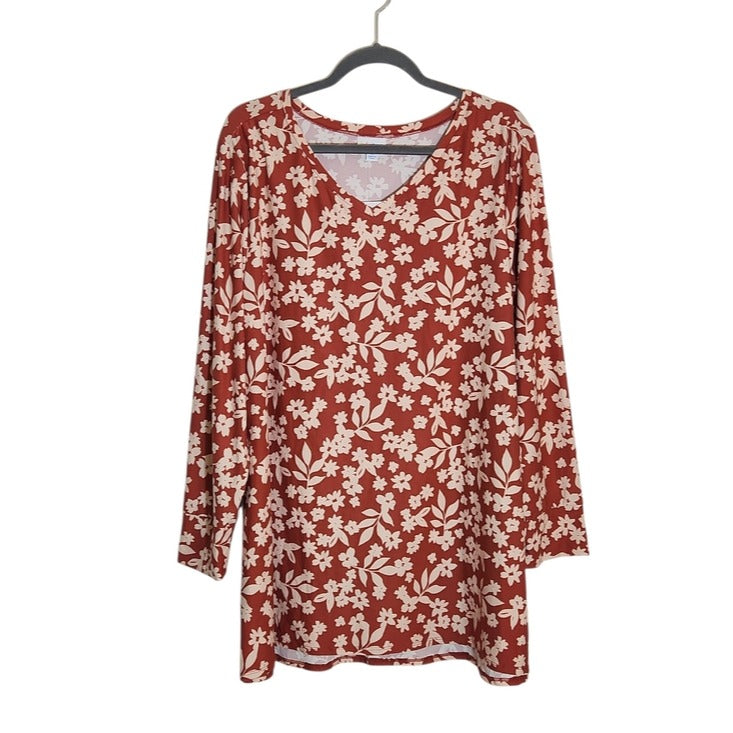 LuLaRoe Rust Red and Cream Floral Elizabeth Tunic Size XL NWT