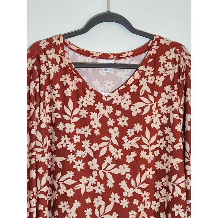 LuLaRoe Rust Red and Cream Floral Elizabeth Tunic Size XL NWT