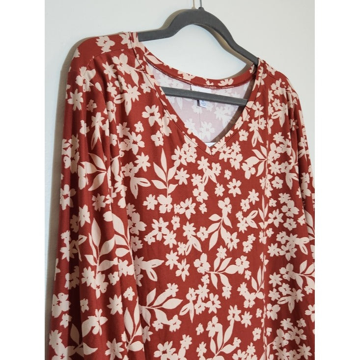 LuLaRoe Rust Red and Cream Floral Elizabeth Tunic Size XL NWT