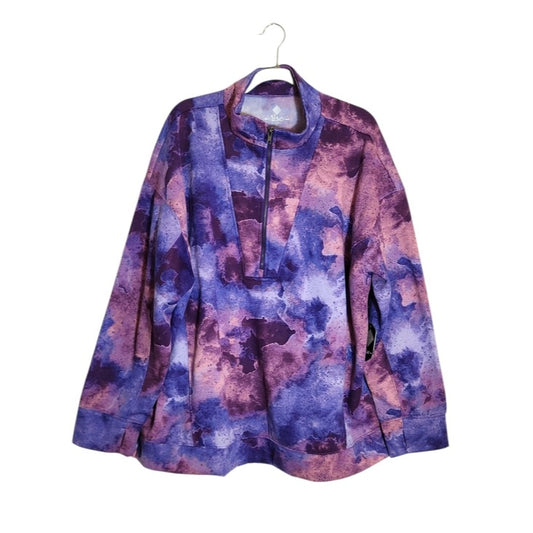 Rise by LuLaRoe Pink and Purple Print Half Zip Athleisure Pullover Size3X NWT