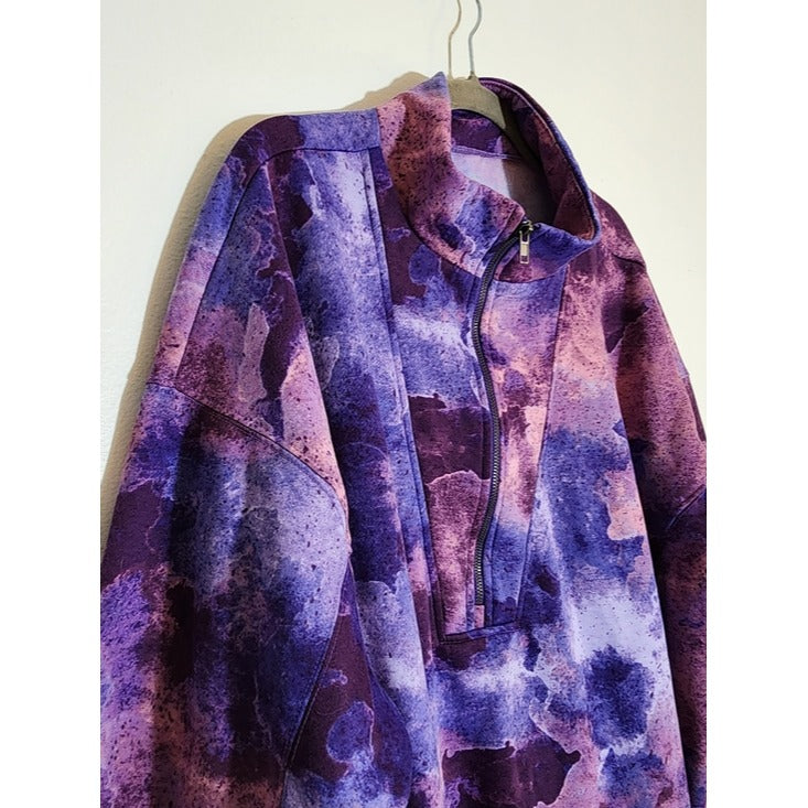 Rise by LuLaRoe Pink and Purple Print Half Zip Athleisure Pullover Size3X NWT