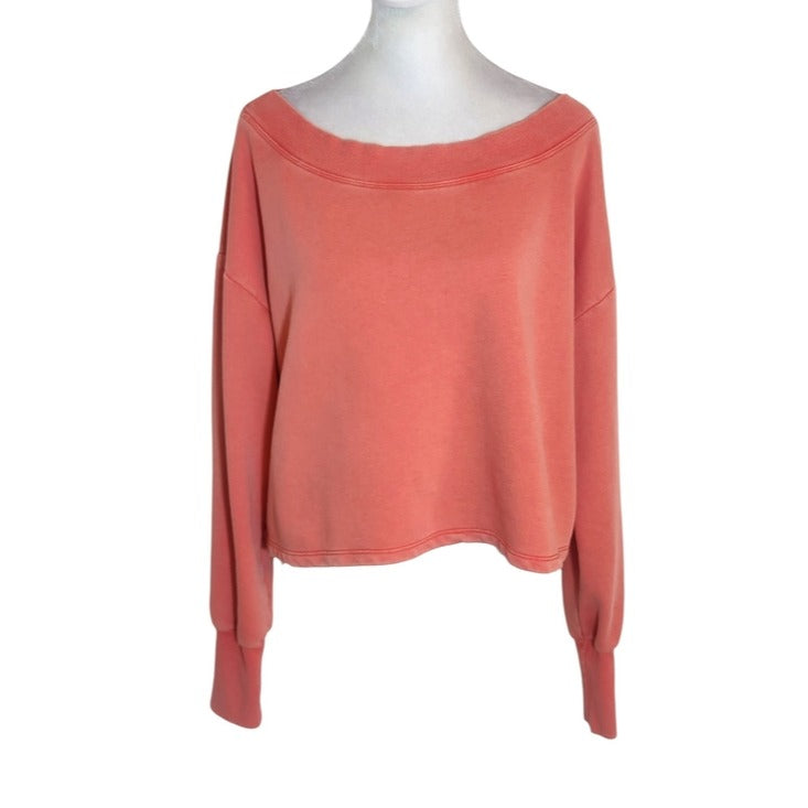 Daily Practice Coral Cropped Sweatshirt with Wide Neckline Size Small