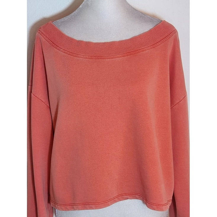 Daily Practice Coral Cropped Sweatshirt with Wide Neckline Size Small