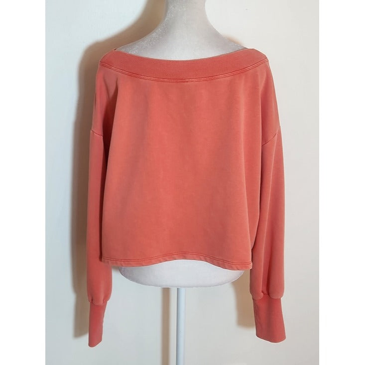 Daily Practice Coral Cropped Sweatshirt with Wide Neckline Size Small