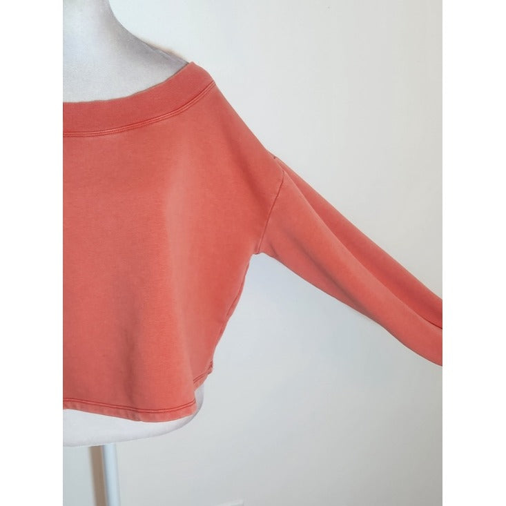 Daily Practice Coral Cropped Sweatshirt with Wide Neckline Size Small