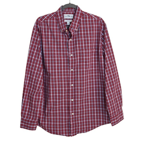 Saddlebred Red and Blue Plaid Button Down Shirt Size Large