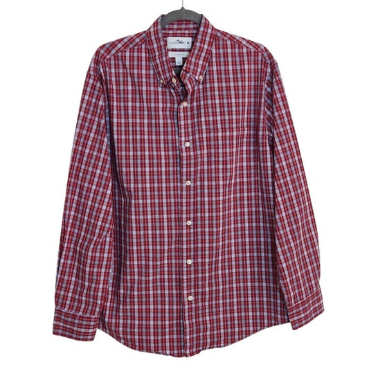 Saddlebred Red and Blue Plaid Button Down Shirt Size Large