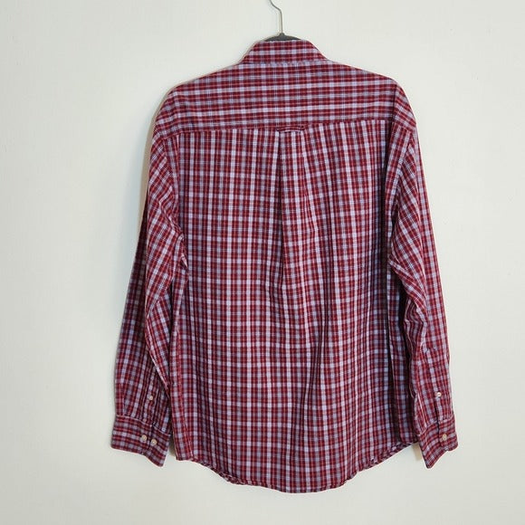 Saddlebred Red and Blue Plaid Button Down Shirt Size Large