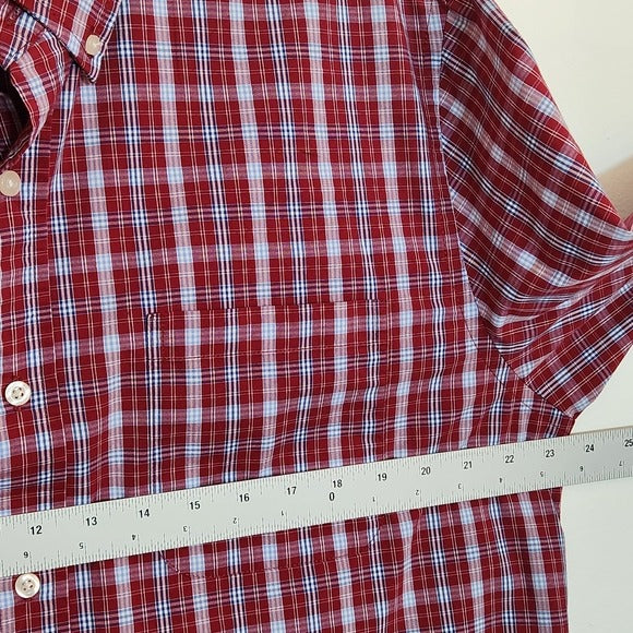 Saddlebred Red and Blue Plaid Button Down Shirt Size Large