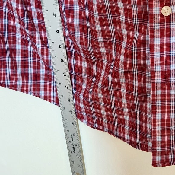 Saddlebred Red and Blue Plaid Button Down Shirt Size Large