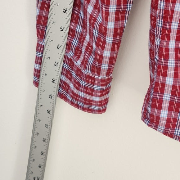Saddlebred Red and Blue Plaid Button Down Shirt Size Large
