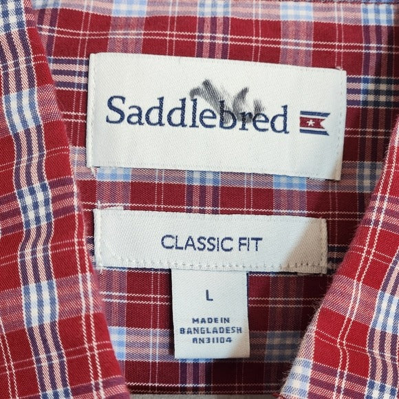 Saddlebred Red and Blue Plaid Button Down Shirt Size Large