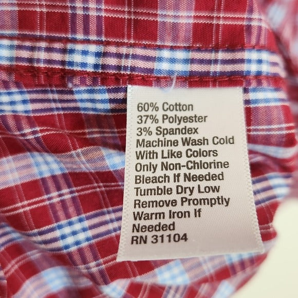Saddlebred Red and Blue Plaid Button Down Shirt Size Large