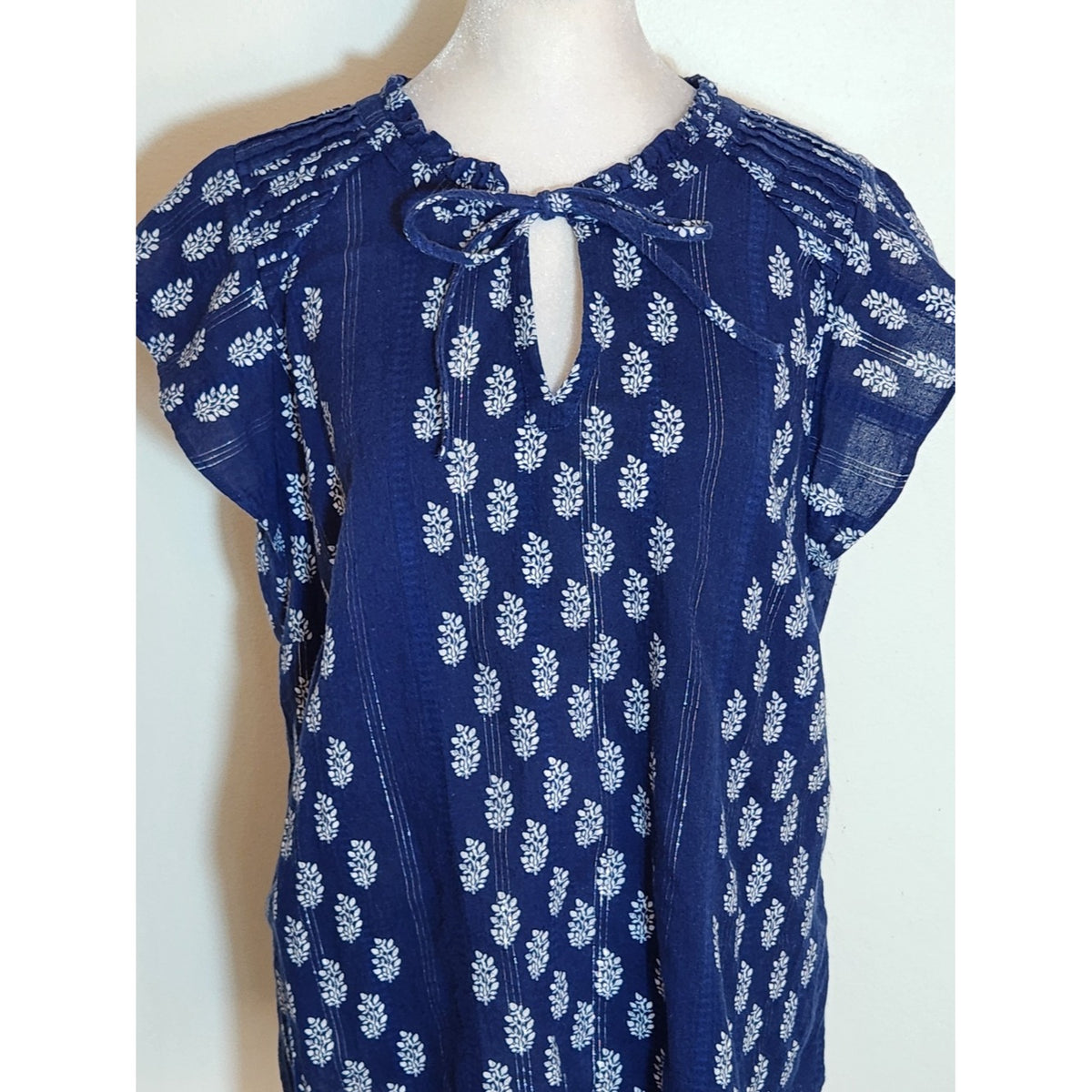 Talbots Navy Metallic Thread Pintuck Peasant Blouse Size XL Petite